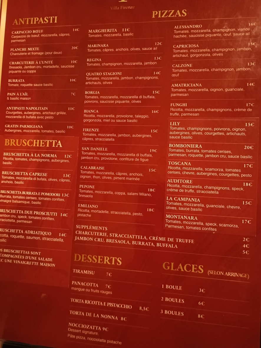 Villa Firenze menu 1
