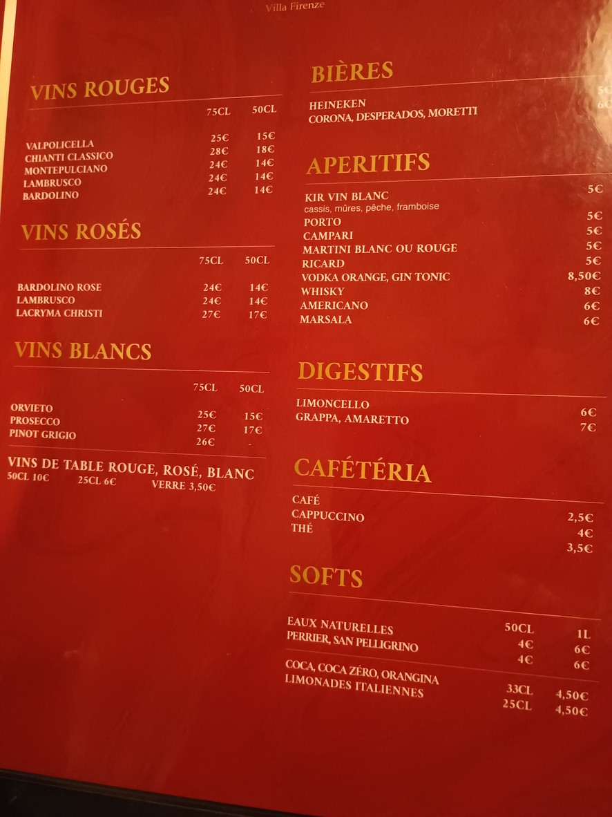 Villa Firenze menu 2