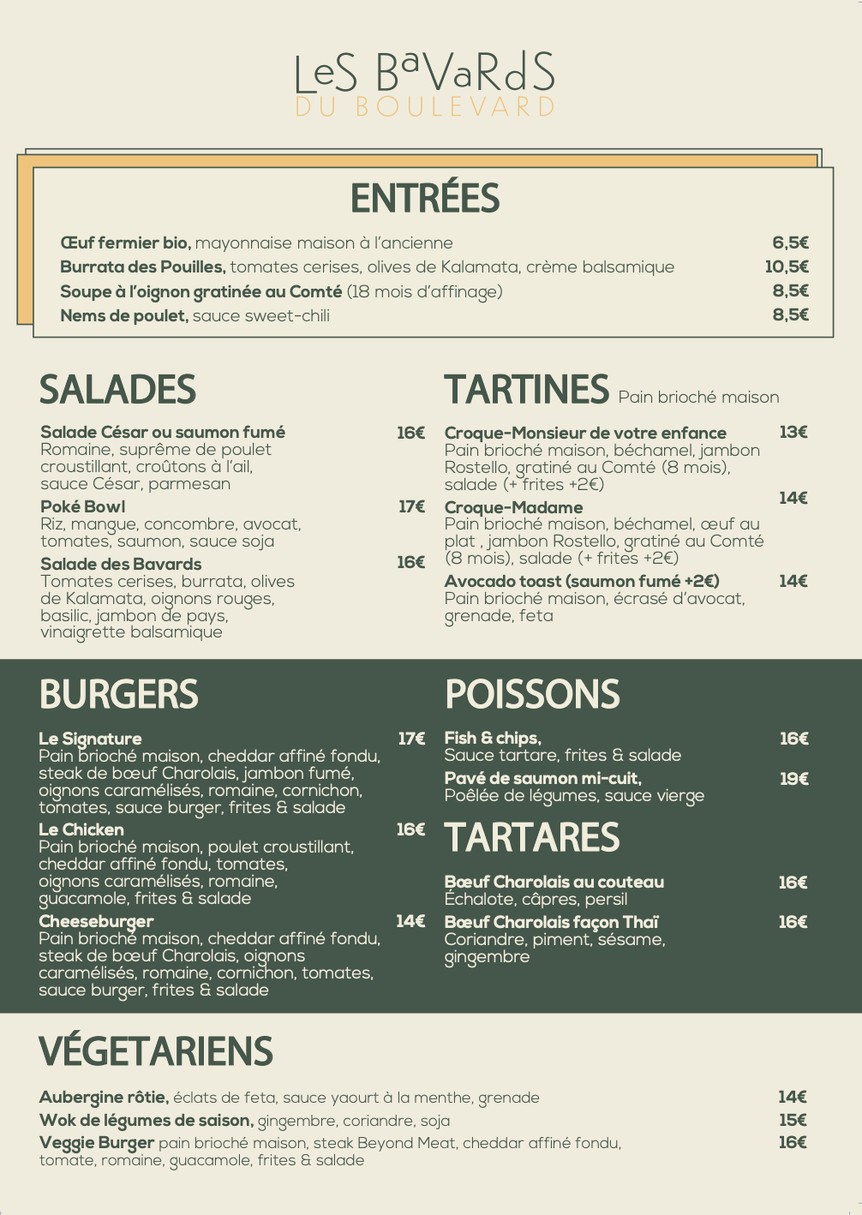 Les Bavards du Boulevard menu 1
