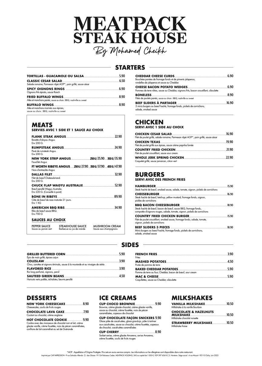 Meatpack Steakhouse menu 1