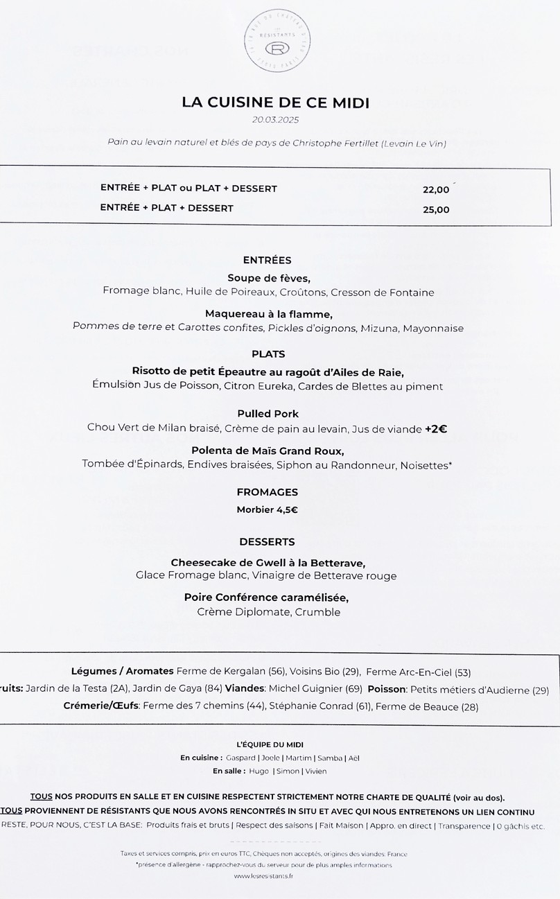 Los Resistentes menu 1