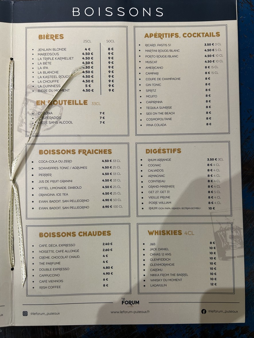 Bar Restaurant Le Forum - La Défense Puteaux menu 2