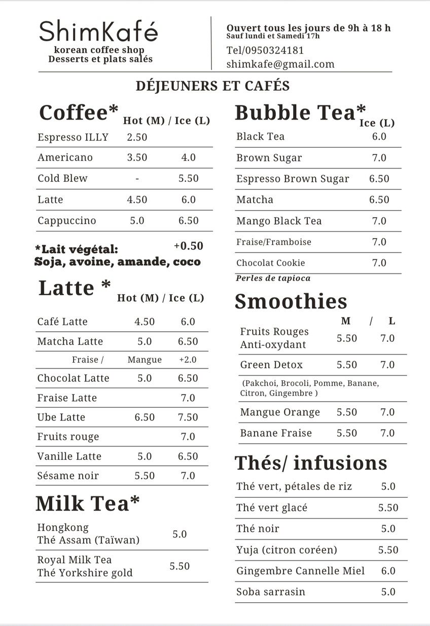Shim’ Kafé menu 2