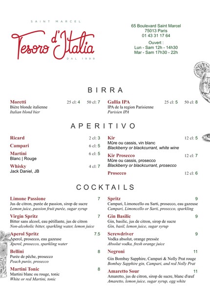Tesoro d’Italia – Restaurant italien Paris 13 (Saint-Marcel)