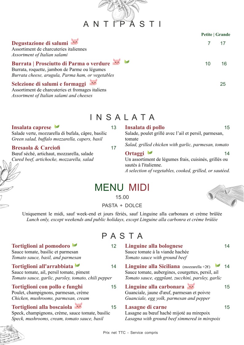 Tesoro d’Italia – Restaurant italien Paris 13 (Saint-Marcel) menu 2