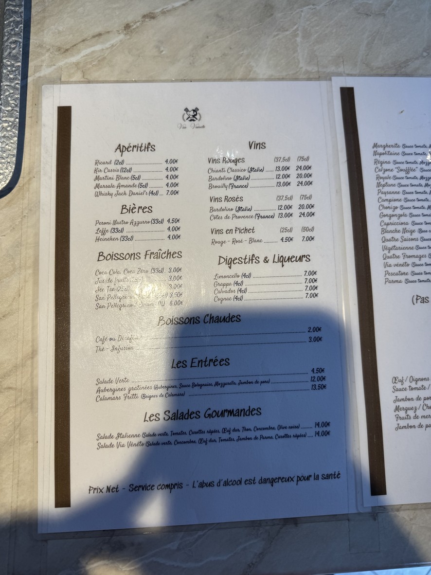 Via Veneto. menu 1
