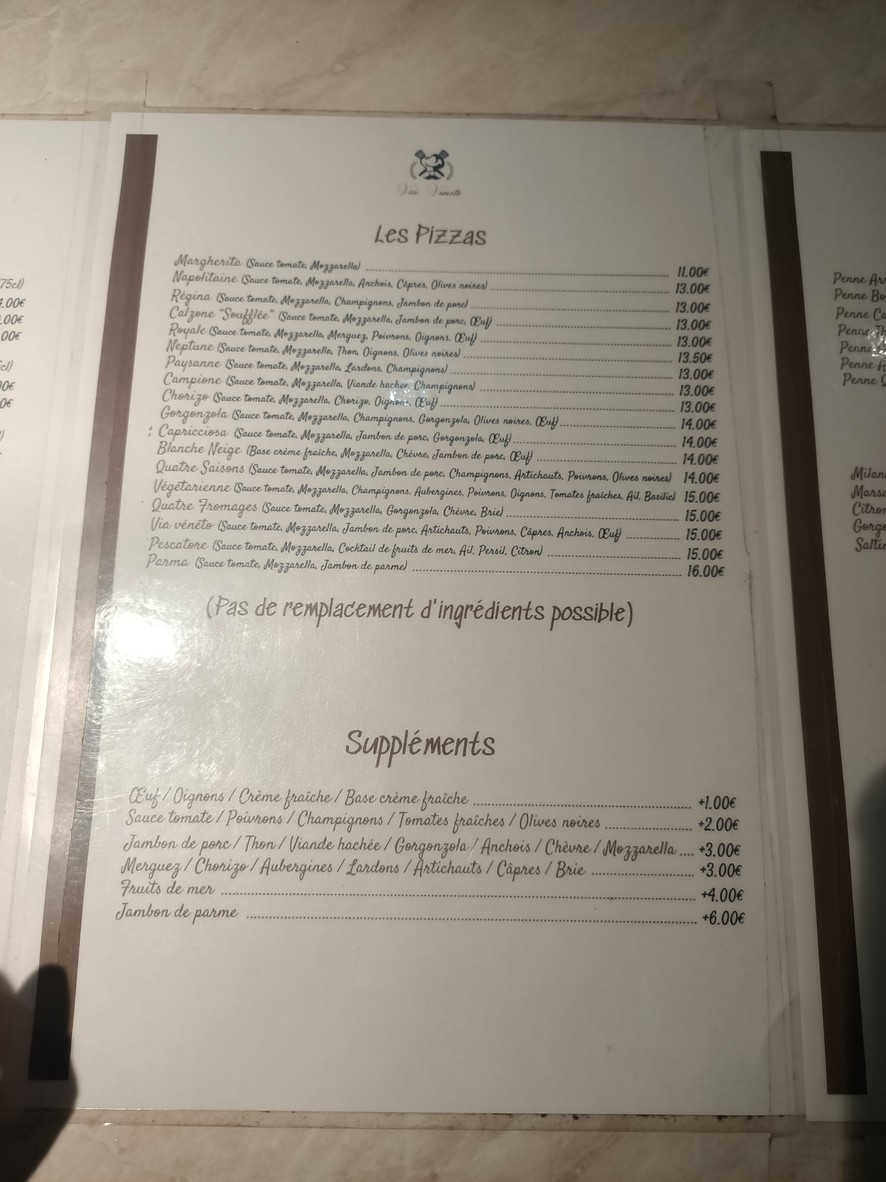 Via Veneto. menu 2