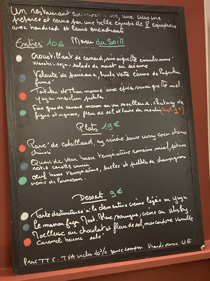 La Belle Etincelle menu 1
