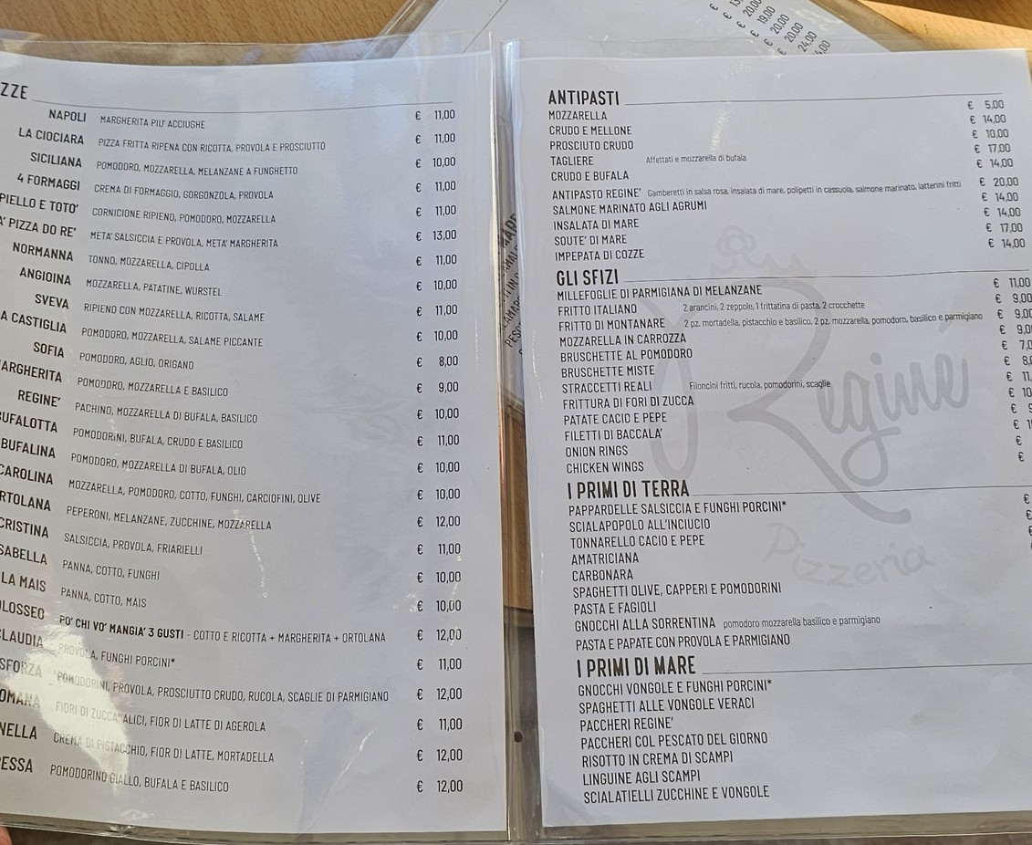 Reginè menu 1
