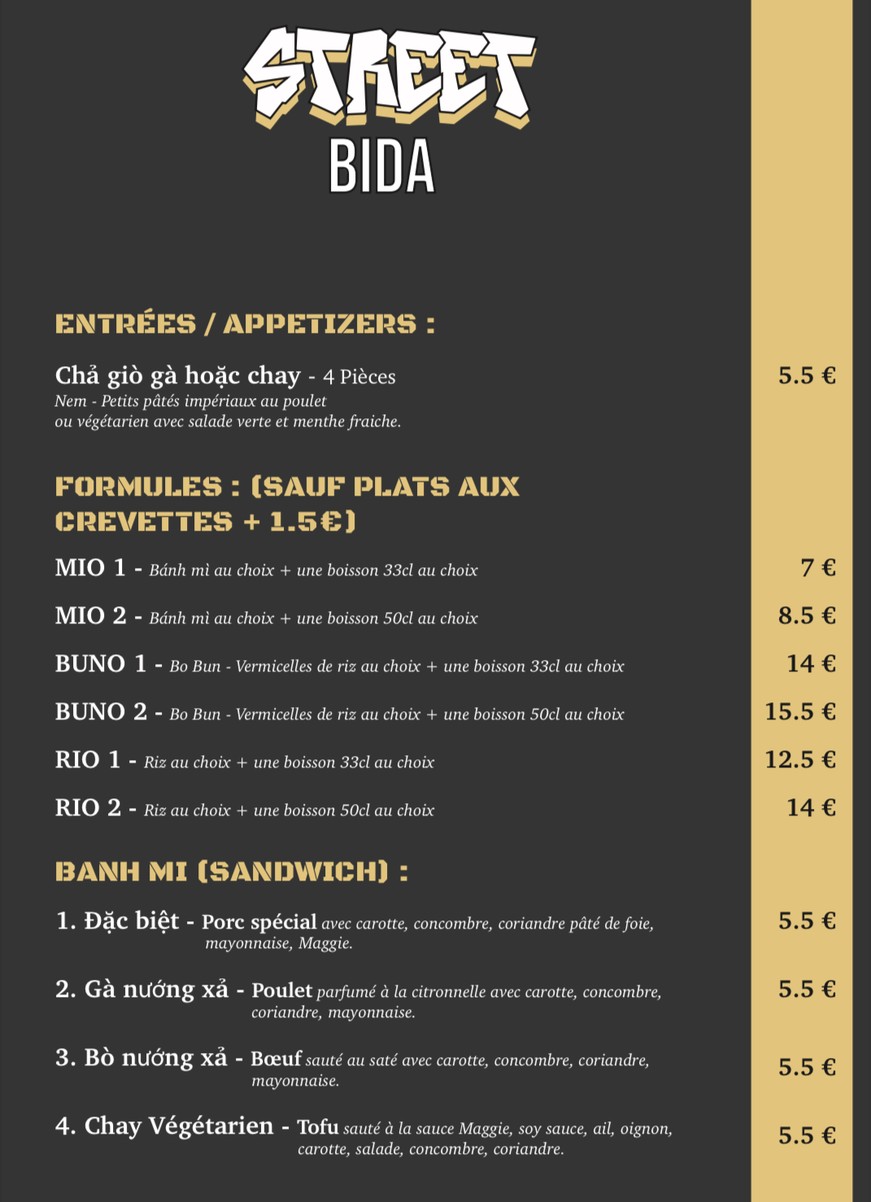 Street Bida menu 1