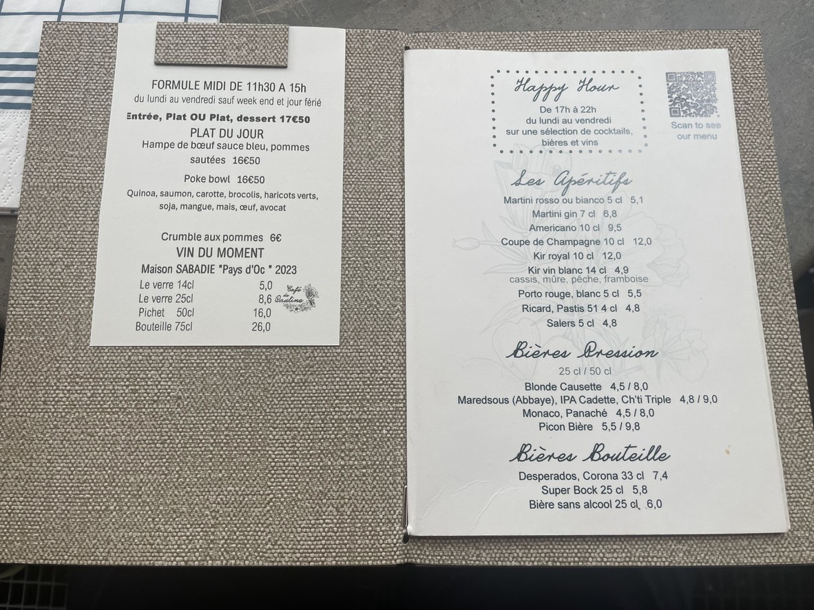 Le Café de Pauline menu 1