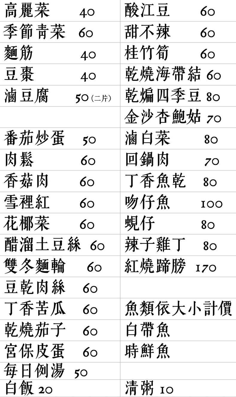 Xiǎo pǐn yǎ chú menu 1