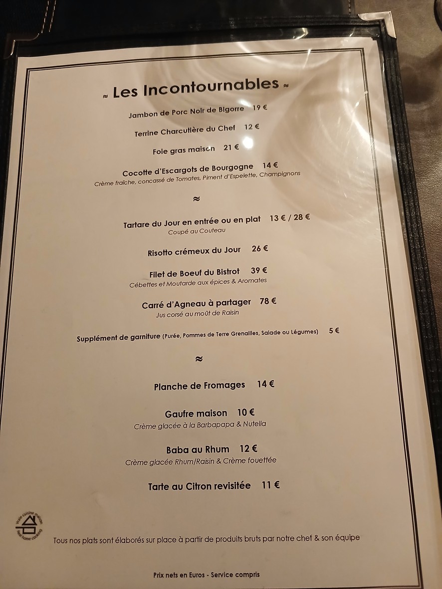 Mon Bistrot menu 1