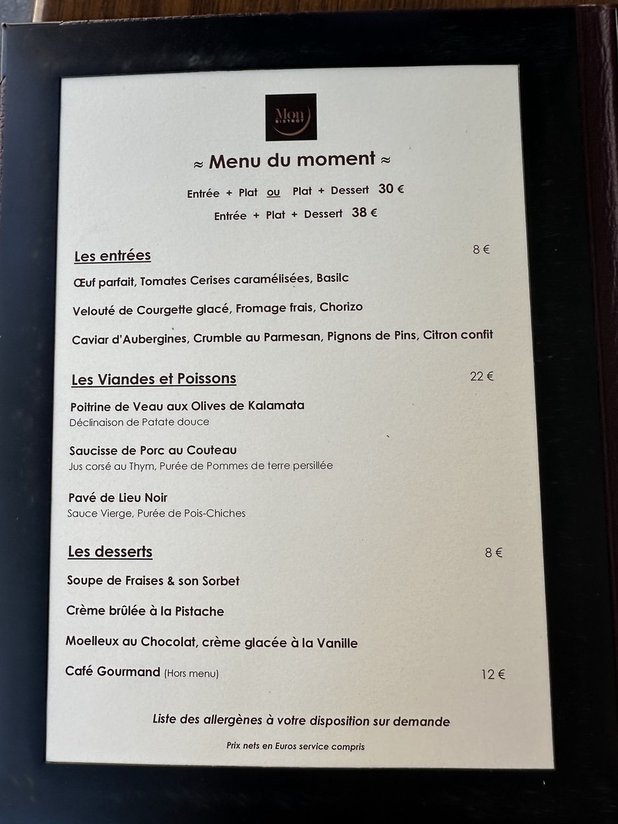 Mon Bistrot menu 3