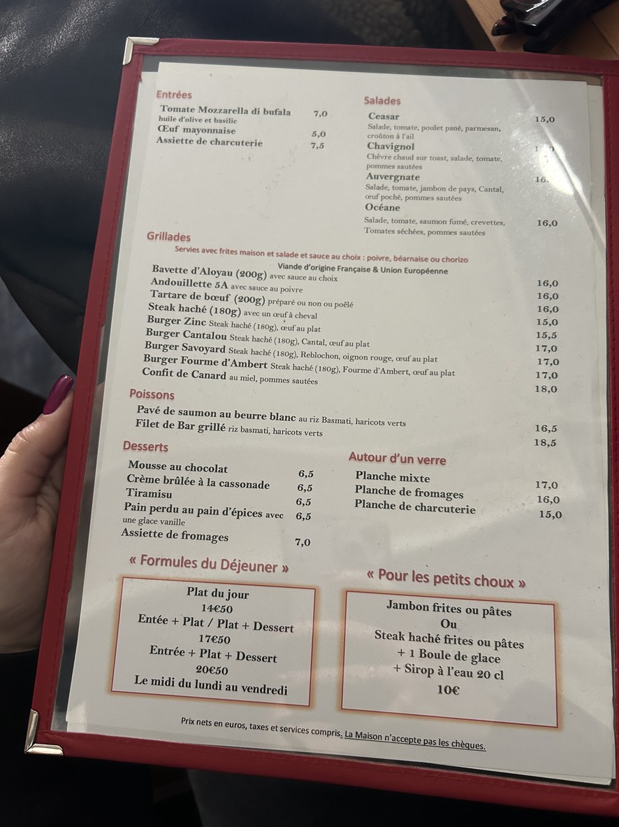 Le Zinc menu 1