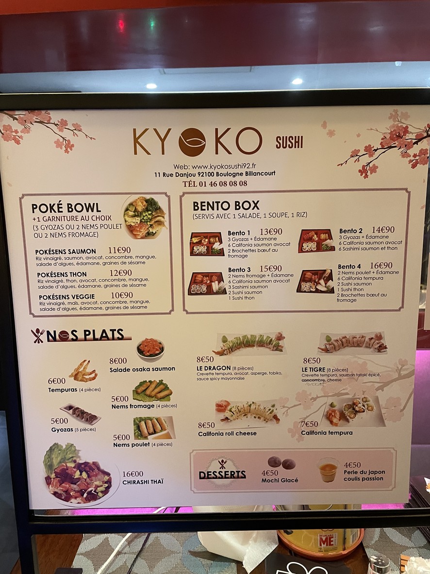 Kyoko Sushi menu 2