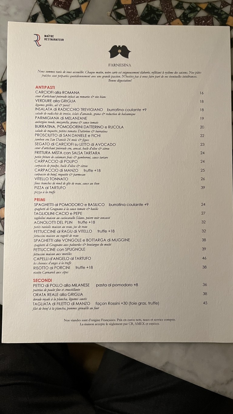 La Farnesina menu 1