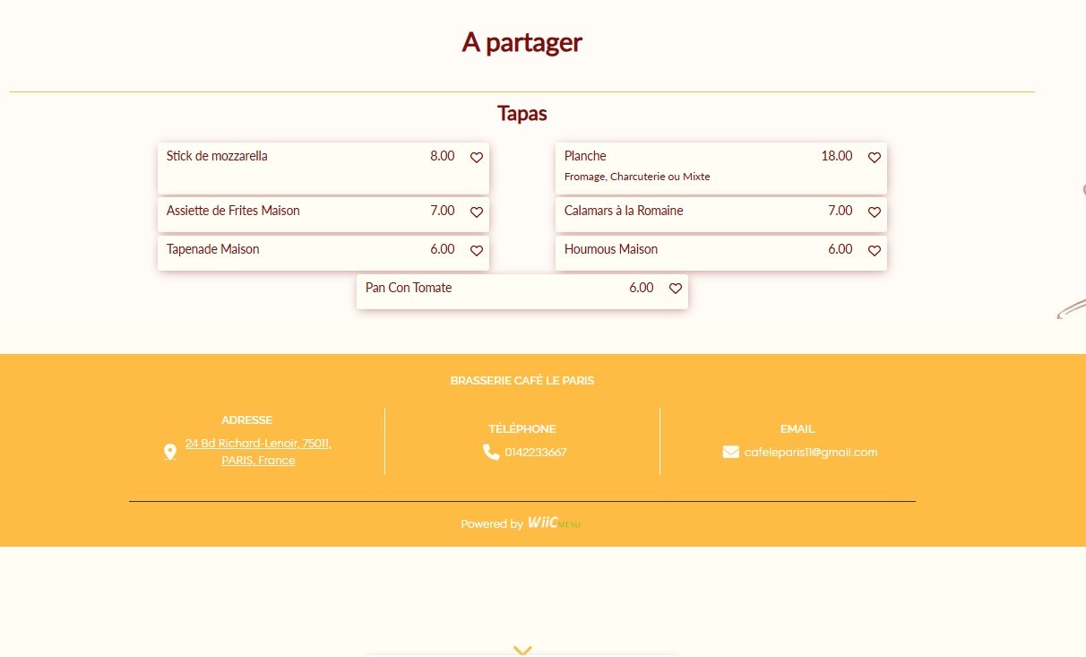 Le Paris Café menu 1