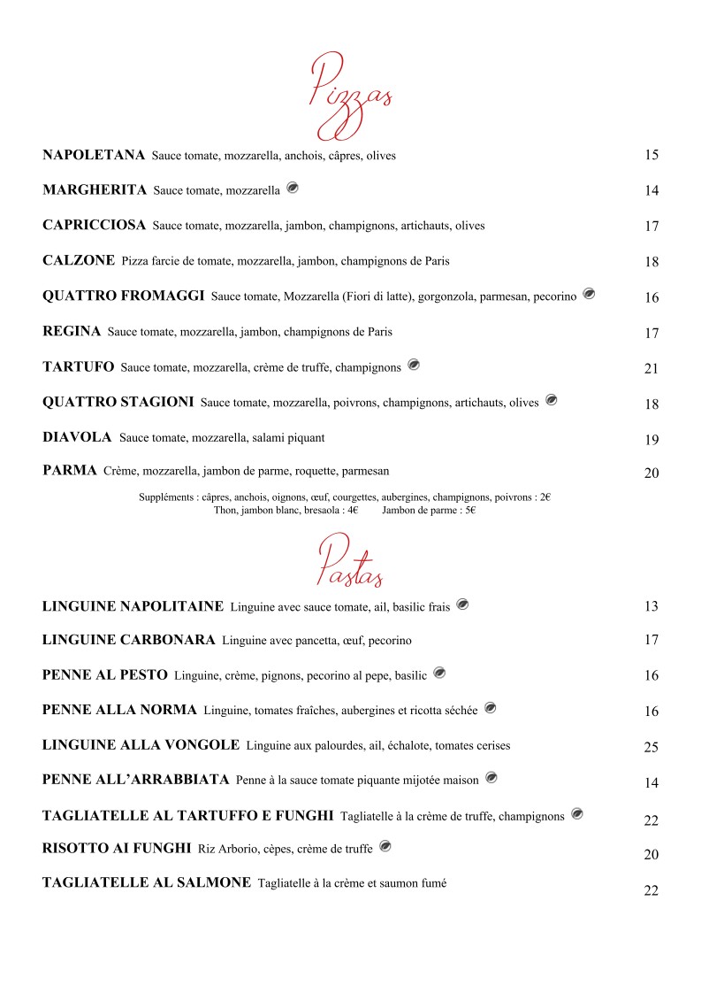 Bacino. menu 2