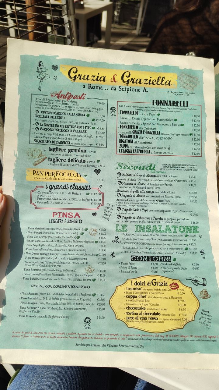 Grazia & Graziella menu 1