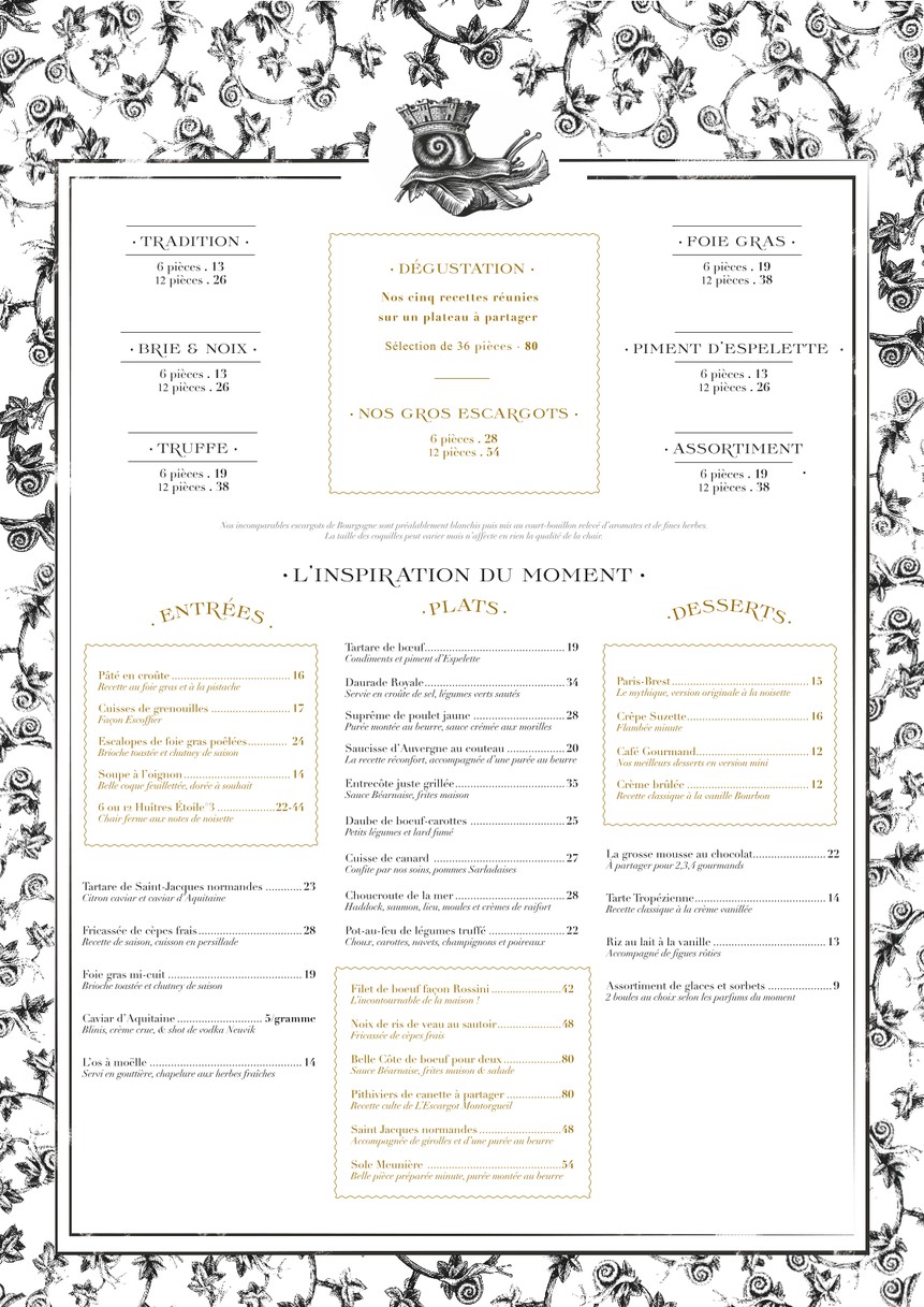 L'Escargot menu 1