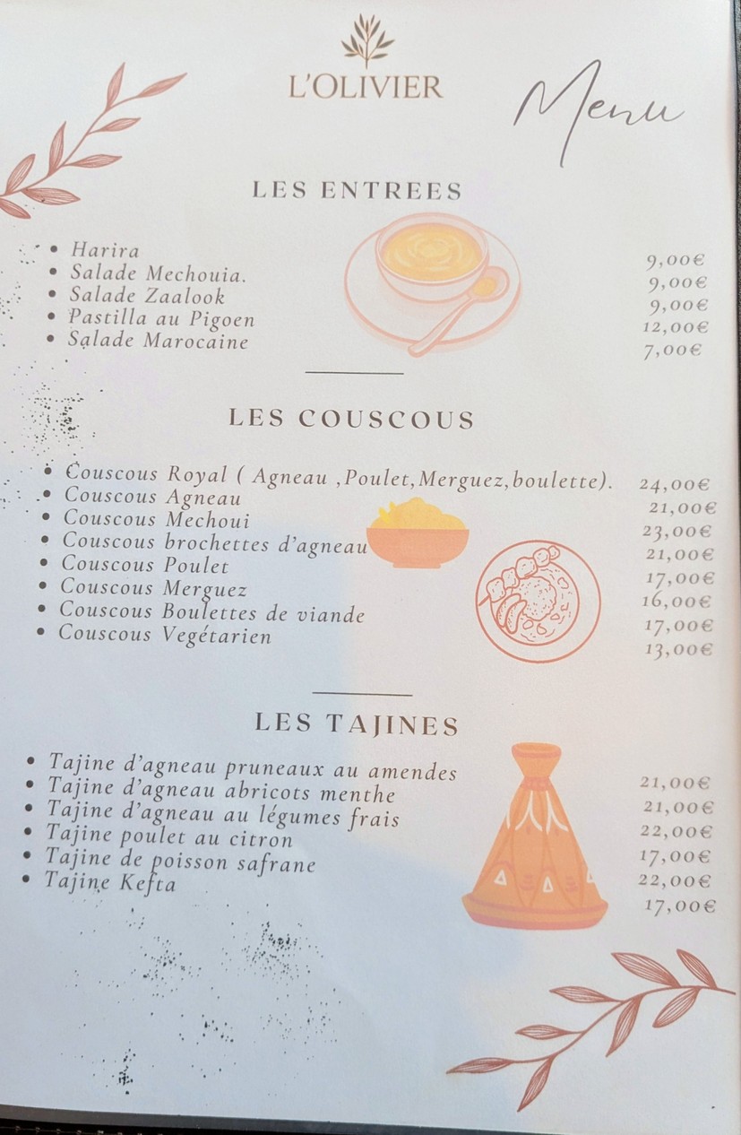 L'Olivier menu 1