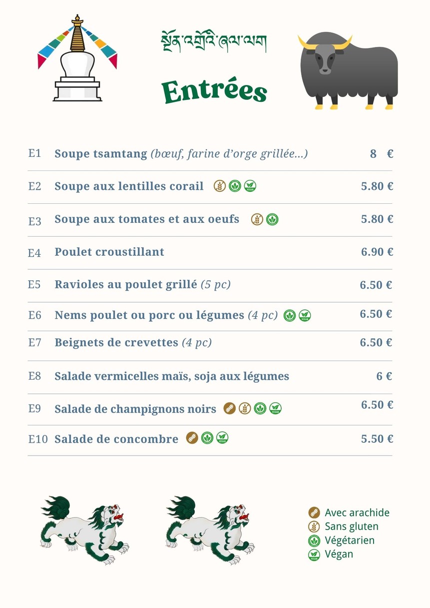 Le Cuistot tibétain menu 1