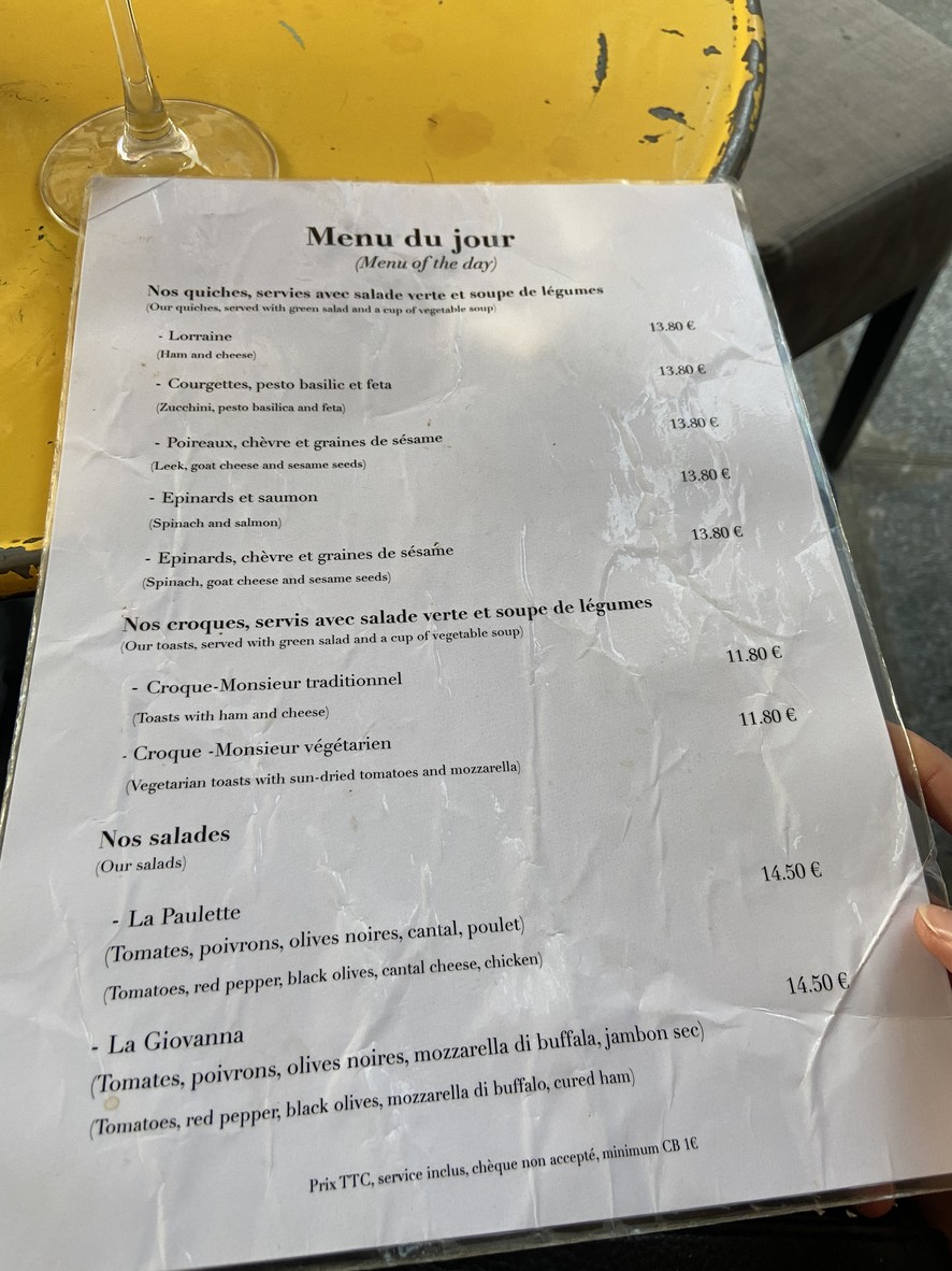Le Voltigeur menu 1