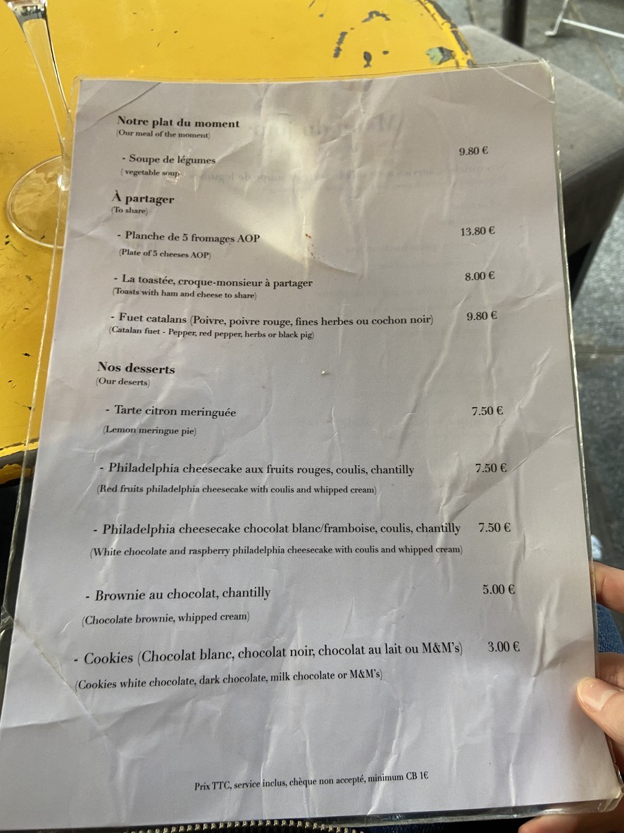 Le Voltigeur menu 2