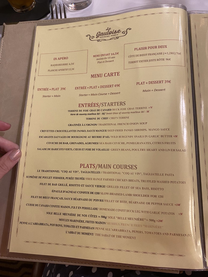 LA GAULOISE PARÍS menu 1