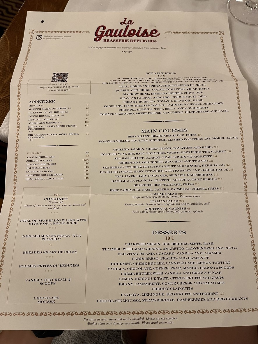LA GAULOISE PARÍS menu 2