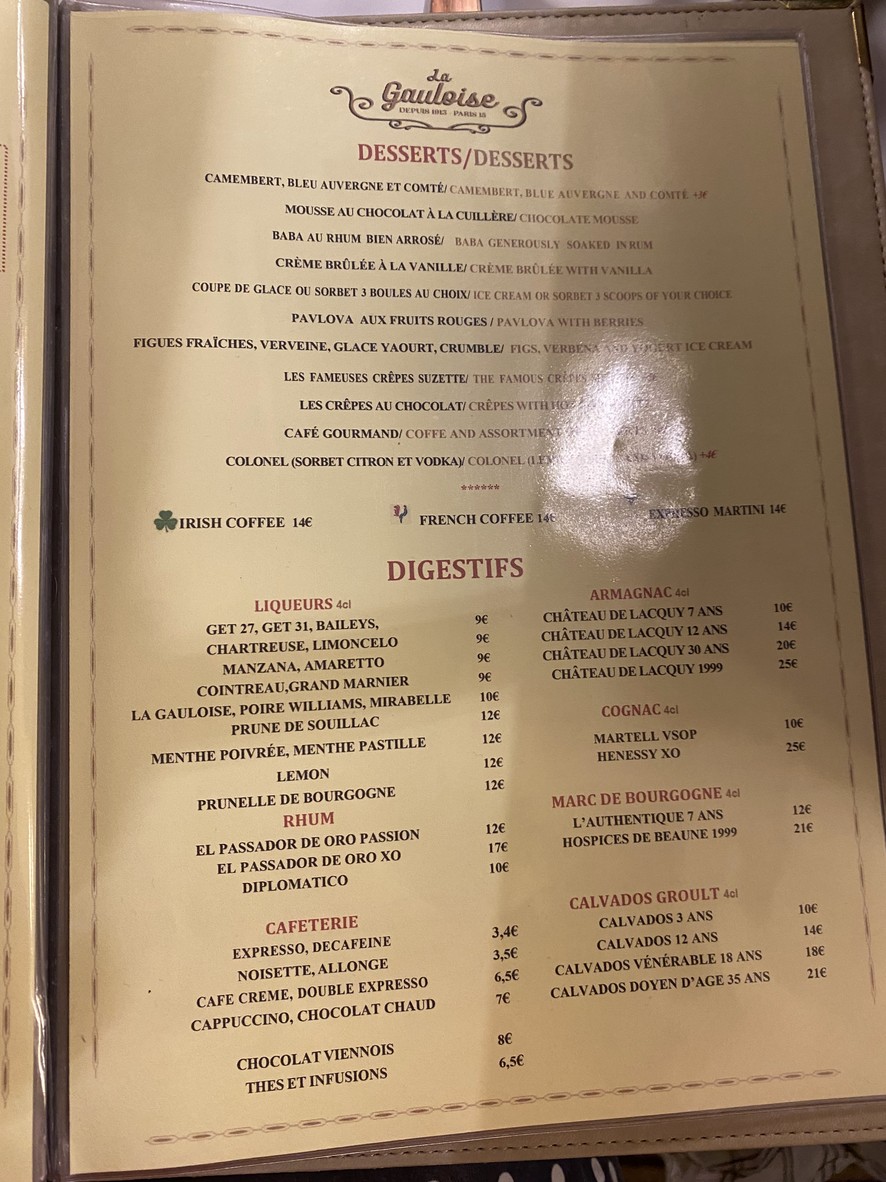 LA GAULOISE PARÍS menu 3