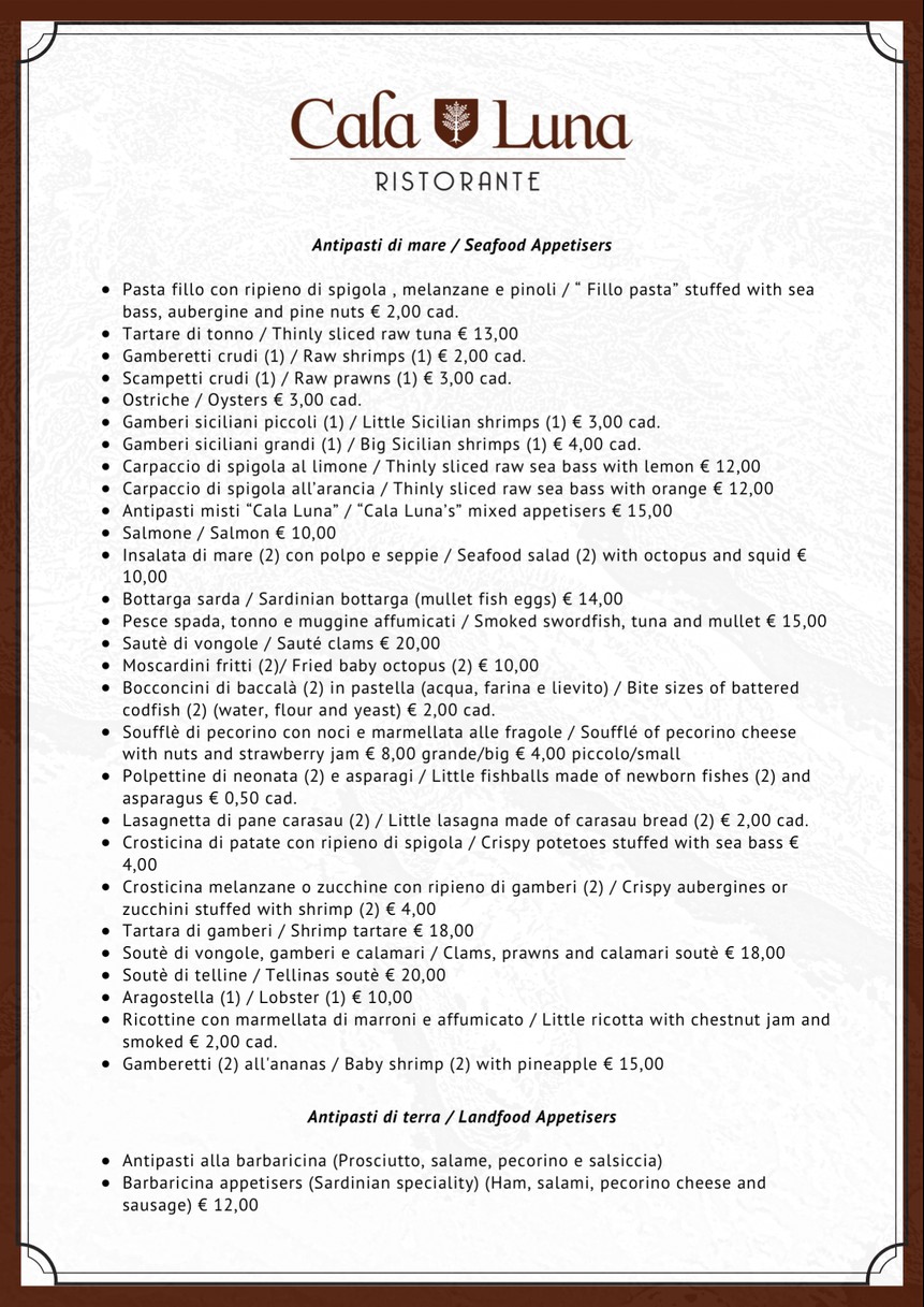 Cala Luna Ristorante Roma menu 1