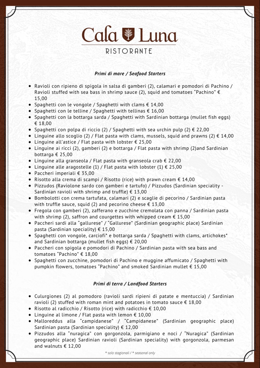 Cala Luna Ristorante Roma menu 2