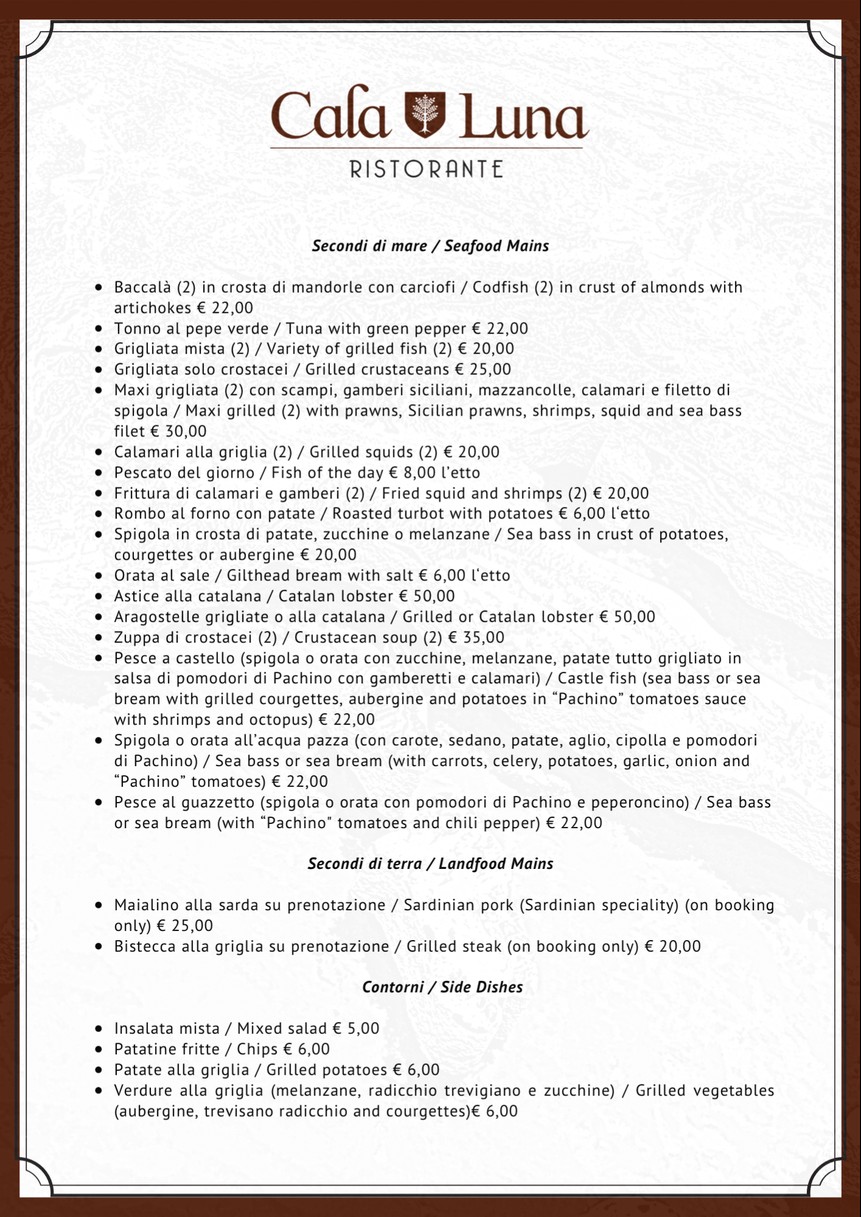 Cala Luna Ristorante Roma menu 3