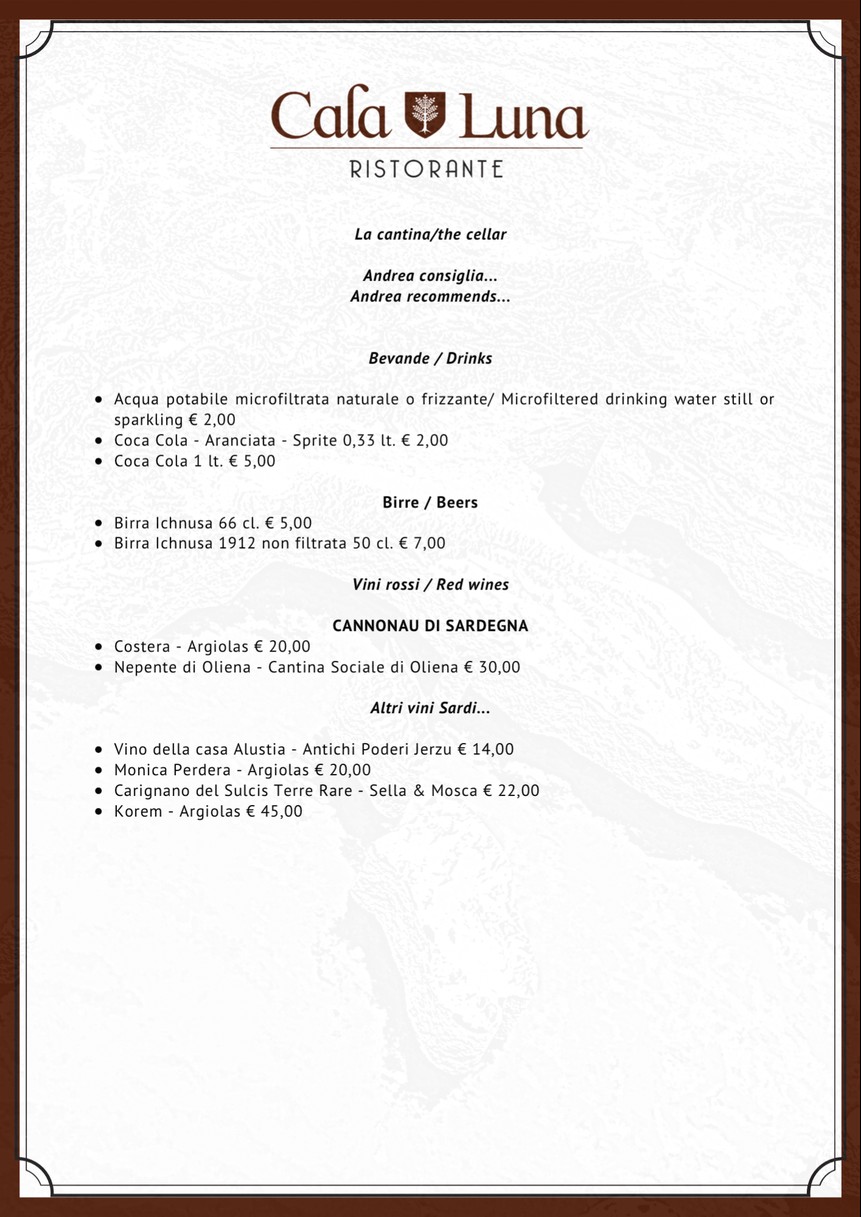 Cala Luna Ristorante Roma menu 5