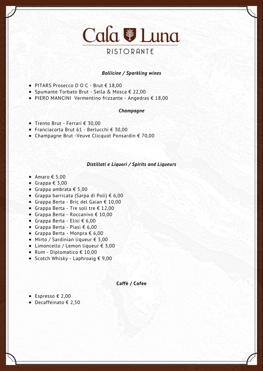 Cala Luna Ristorante Roma menu 7