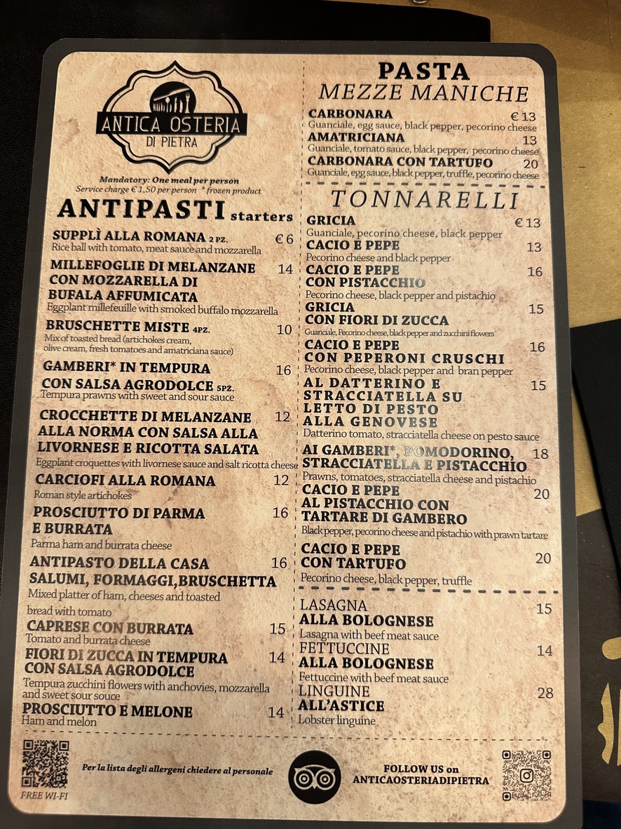 Antica Osteria di Pietra menu 1