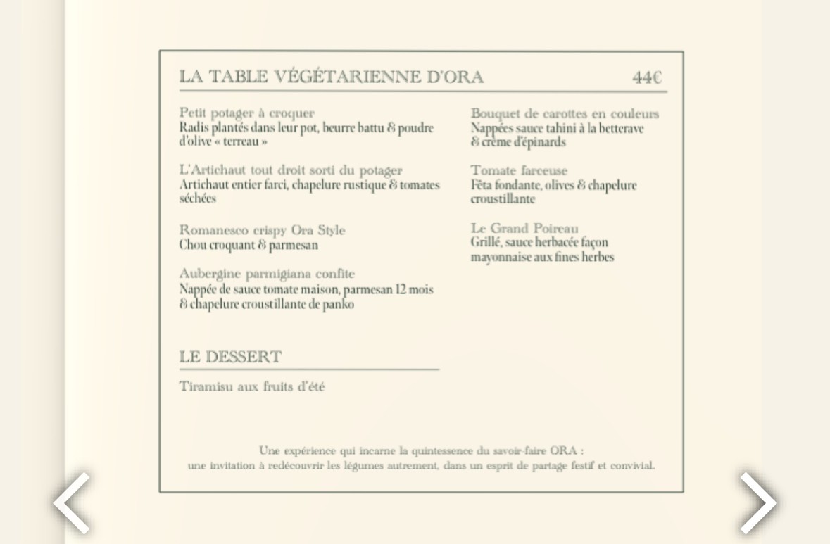Ora Farmhouse - Pavillon du Lac menu 1