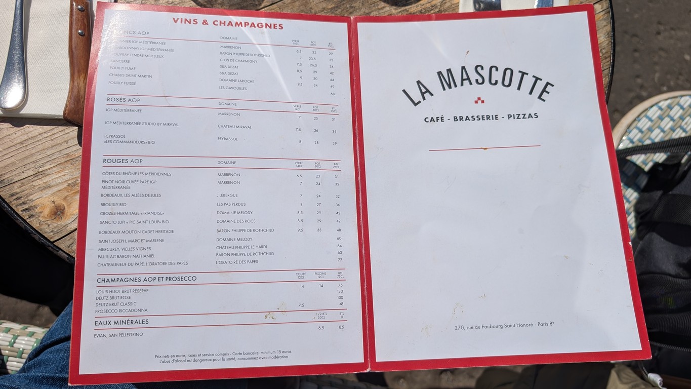 La Mascotte Ternes menu 1