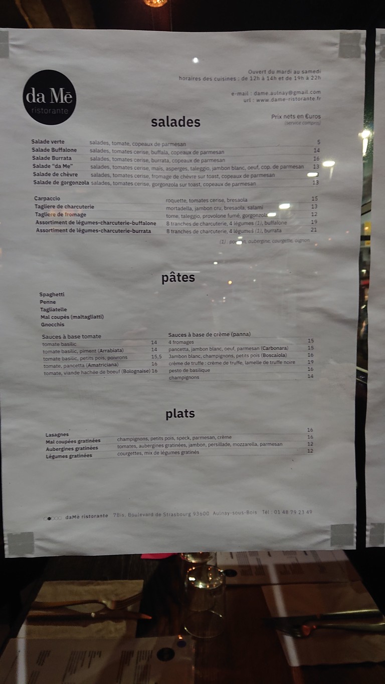 da Mē ristorante menu 2