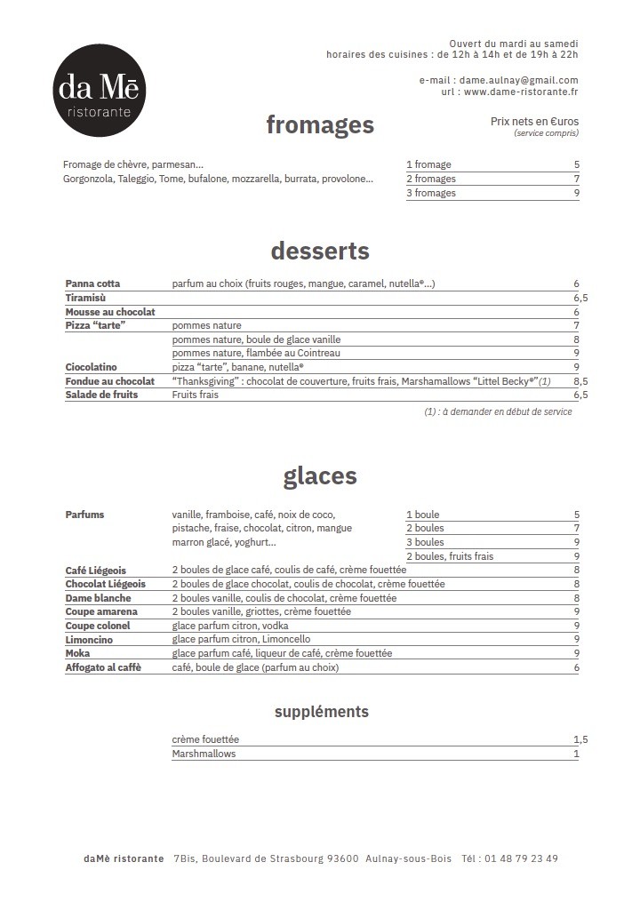 da Mē ristorante menu 3