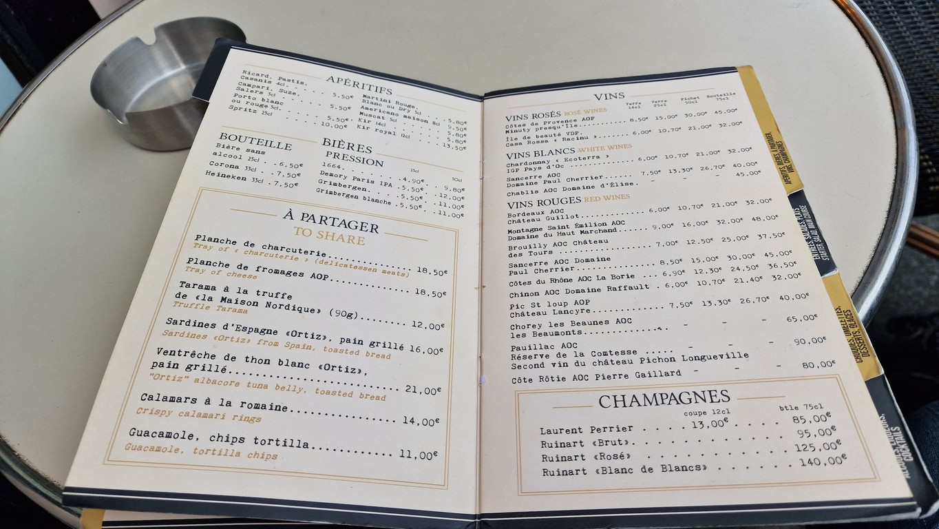 Café des Beaux Arts - Paris menu 1