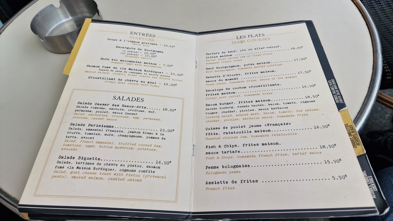 Café des Beaux Arts - Paris menu 2