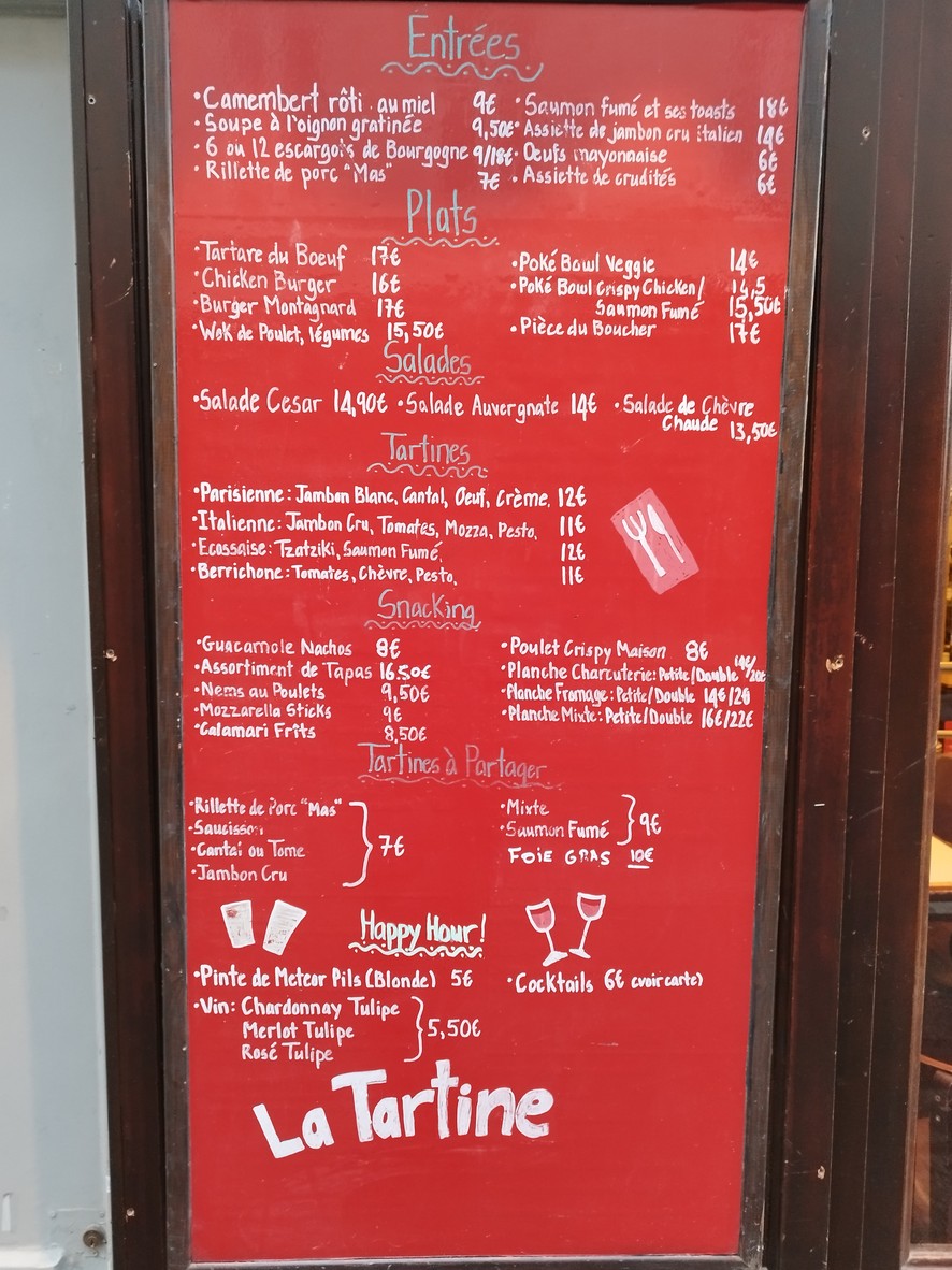 La Tartine menu 1