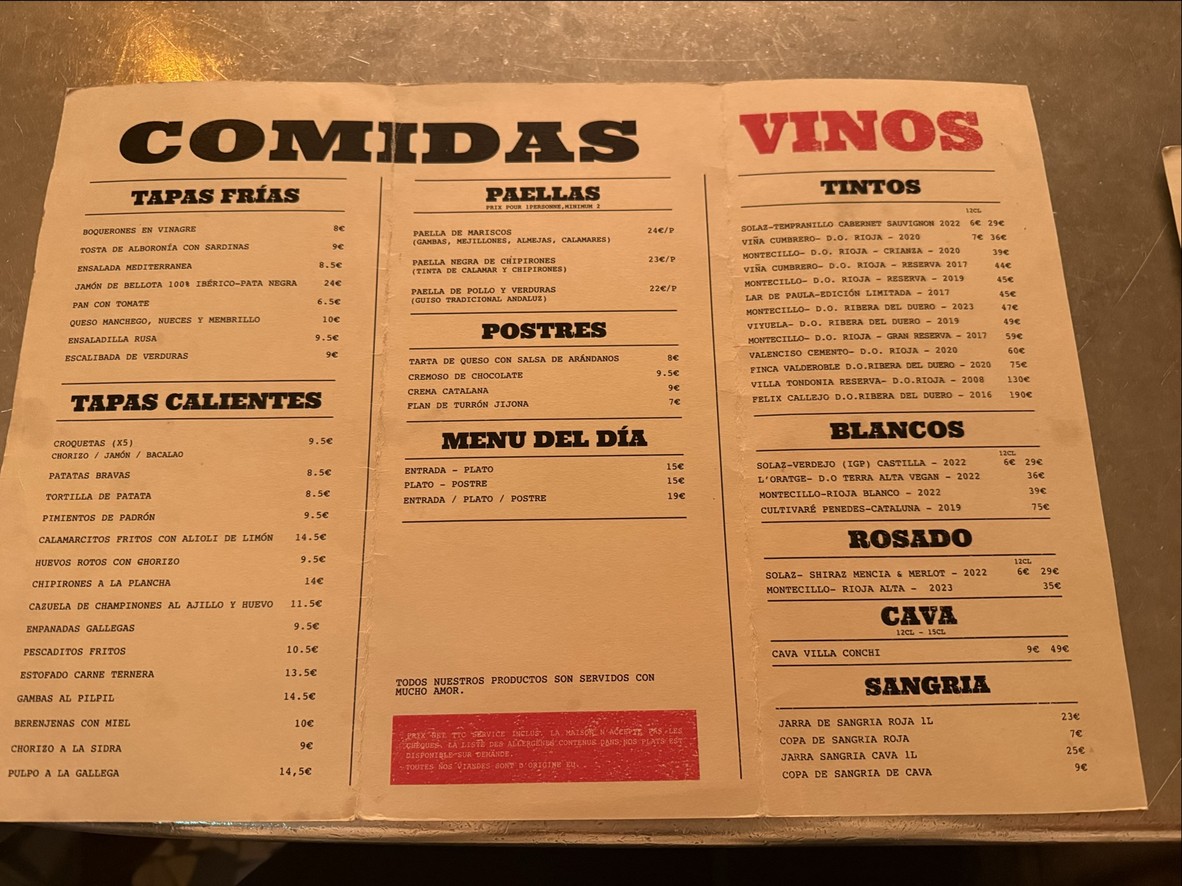 Caves Saint Gilles menu 1