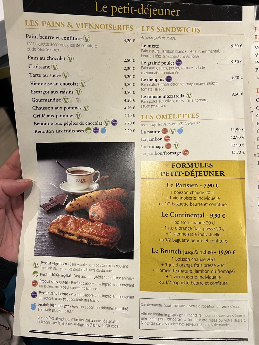 PAUL menu 1