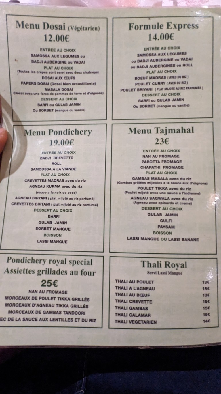 Restaurant New Pondichery menu 1