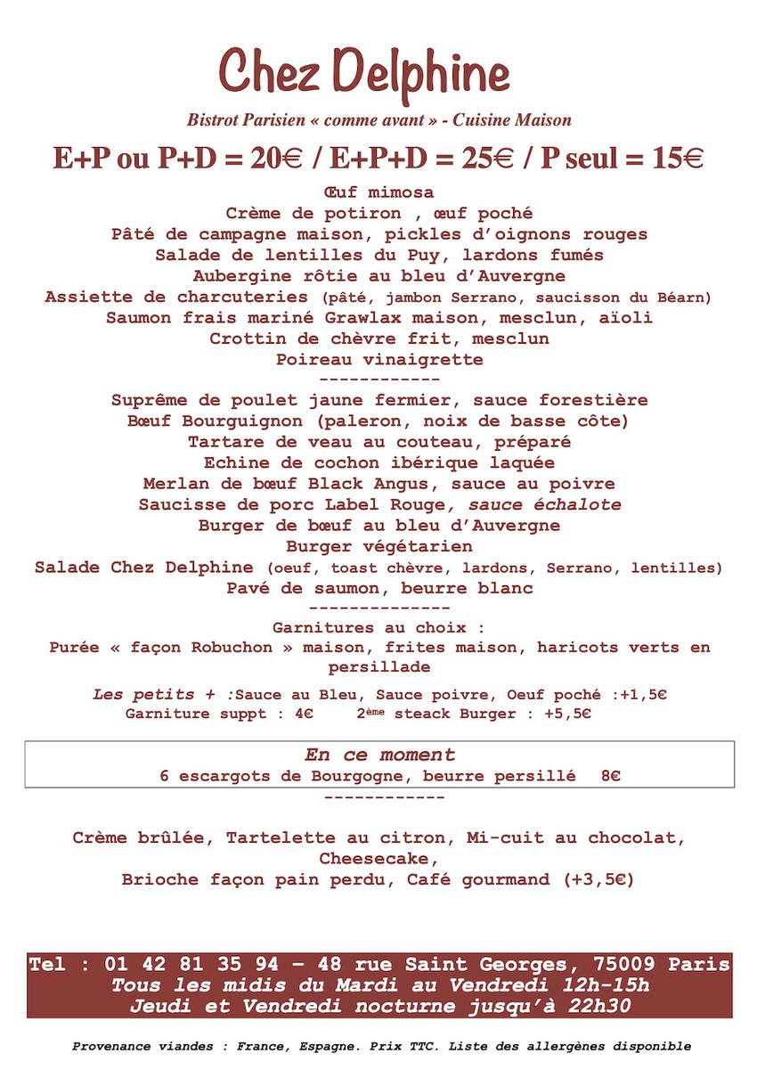 Chez Delphine menu 1