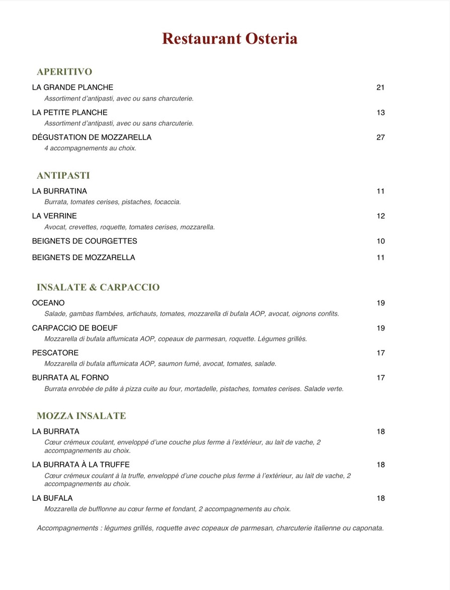 Osteria 163 menu 1